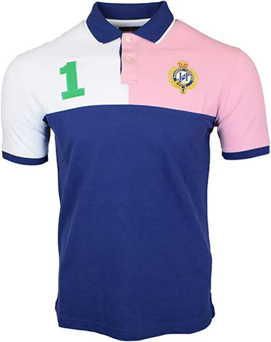 Hackett London Pieced Panel Polo - Navy/White/Pink